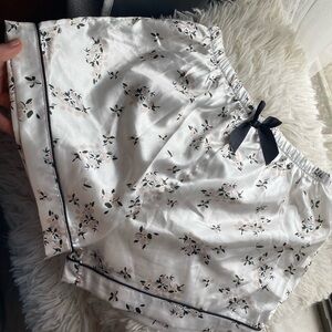Floral Satin Pajama Shorts White Wedding